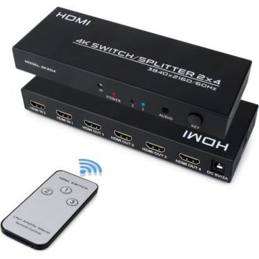 Imagem de Splitter Switch Matriz 2x4 Hdmi 4k 2k Ultra Full Hd 3d Fonte - LF Impo