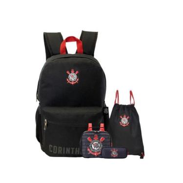 Imagem de Kit Mochila Costas+Estojo D+Lancheira+Bolsa Saco Corinthians - Xeryus