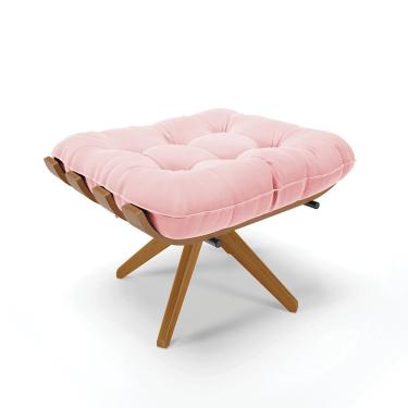 Imagem de Puff Giratório Costela Suede Base Madeira Drossi - Rosa Bebê