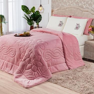 Imagem de Coberdrom Floral Rosê King 3Pçs Dupla Face Manta Microfibra