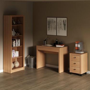 Imagem de Conjunto Home Office 3 Peças Com 1 Escrivaninha 1 Estante 1 Gaveteiro Espresso Móveis Amendoa