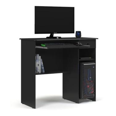 Imagem de Mesa Escrivaninha para Computador Viena 1 Gaveta, Prateleira e Suporte Retrátil para Teclado (PRETO)