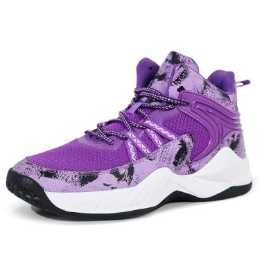 Imagem de Bolognifi Tênis de basquete masculino leve e durável para partidas de treinamento esportivo ao ar livre Equipamento de basquetebol(Purple-8,34 BR)