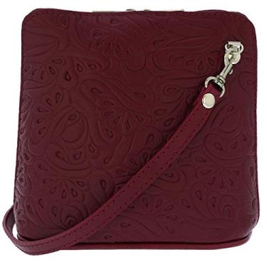 Imagem de Fioretta Bolsa tiracolo feminina italiana em relevo de couro legítimo, Vermelho