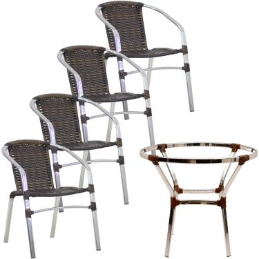 Imagem de Conjunto 4 Cadeiras E Mesa De Alumínio Para Jardim, Cozinha, Edícula e Piscina
