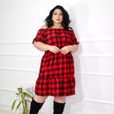 Imagem de Vestido Xadrez Feminino Plus Midi Elegante Soltinho Rodado - Generica,