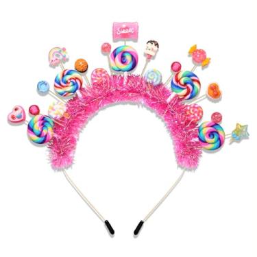Imagem de Faixa de cabeça de pirulito doce de pirulito de cristal colorido pirulito doce doce sorvete bolo sobremesa faixa de cabelo divertida, acessórios de cabelo fofos para aniversário, Halloween, Natal
