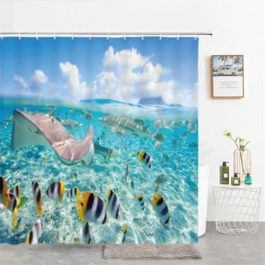 Imagem de Cortinas de chuveiro Ocean Dolphin Sea World Animal Tecido impermeável Cortina de chuveiro para banheiro Tamanho grande 240X180 Tela, 7405W,W90xH180cm
