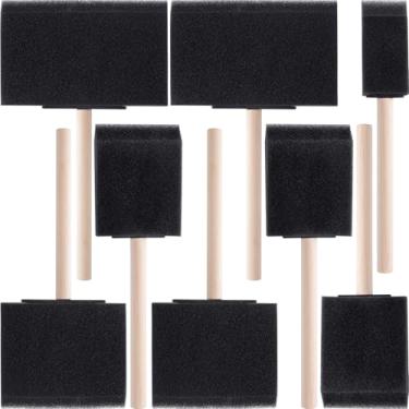 Imagem de HINZIC 8 pincéis de tinta de espuma, 4 tamanhos de ferramentas de pintura de esponja com cabo de madeira, pincel de esponja para manchar vernizes faça você mesmo artesanato de grande área - preto