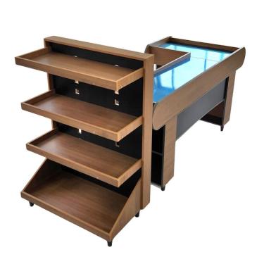 Imagem de Gondola Ponta 120 Madeirado 1 Check Out 180 04 Bandejas