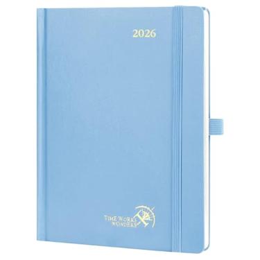 Imagem de POPRUN Agenda 2026 (tamanho médio 21 x 16,5 cm) - Agenda diária semanal e mensal Agenda 2026 com horários horários, TJ-26-CEHO7-HB - Azul embaçado