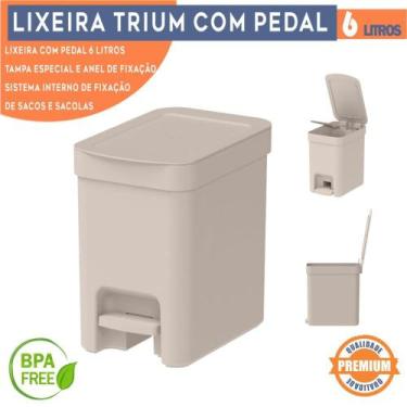Imagem de Lixeira com pedal Trium Para Cozinha banheiro escritório OU 6 Litros l