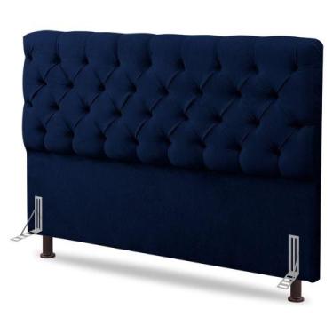 Imagem de Cabeceira Cama Box Solteiro Lylla 90cm Capitonê Com Frame Veludo Azul 