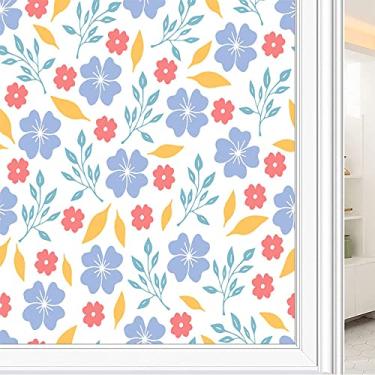 Imagem de Película de janela de privacidade de flores, textura de estilo floral, filme de vidro para sala de estar e escritório em casa, L90 x C 190 cm