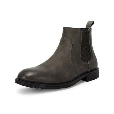 Imagem de Bota masculina Chelsea com bico redondo sem cadarço de couro sintético à prova d'água, Verde acinzentado, 11.5