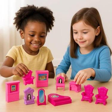 Imagem de Kit Acessórios Casa Barbie Ursinho Sofá Nina Brinquedo Boneca Espelho 