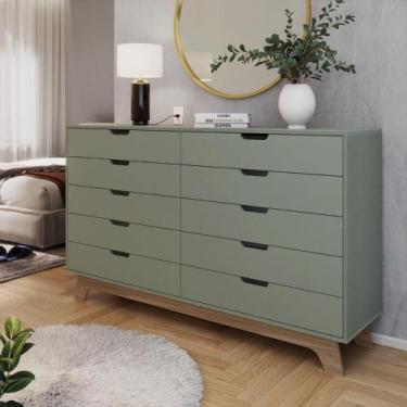 Imagem de Cômoda Alice 10 Gavetas em 100% Mdf Verde/Louro Freijó - FD