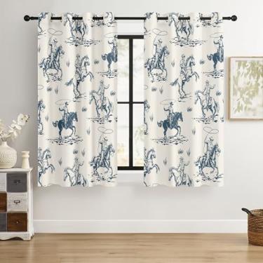 Imagem de Cortinas blackout caubói ocidentais – 100% blackout rústico estilo rodeio ocidental e cowboy, redução de ruído com isolamento térmico para quarto, sala de estar e caverna masculina (L52xC63, 2 painéis