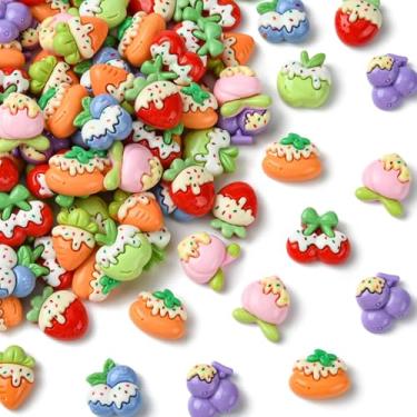 Imagem de Stiesy 100 peças de pingentes opacos de geleca de frutas de resina cabochão imitação de comida cereja pêssego formato de uva sem furo contas planas para kawaii faça você mesmo joias capa de telefone