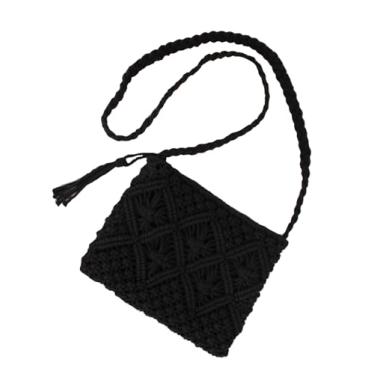 Imagem de SHAREYOIU Bolsa feminina de algodão com borla de palha bolsa de tecido bolsa de praia de verão bolsa de ombro bolsas de mão, 2 # preto
