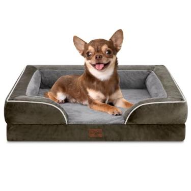 Imagem de Comfort Expression Sofá-cama ortopédico impermeável para cães pequenos, com capa removível lavável e parte inferior antiderrapante (PP, verde escuro)