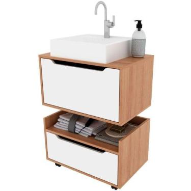 Imagem de Kit Balcão E Gabinete De Banheiro Com Cuba 1 Porta 1 Gaveta Amêndoa/br