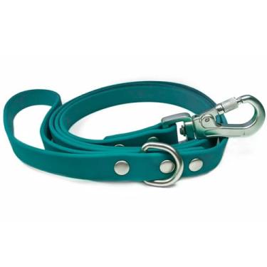Imagem de DJANGO Coleira impermeável para cães Tahoe – Durável, confortável e fácil de limpar com mosquetão de trava premium e ferragens prateadas (verde-azulado escuro, padrão)