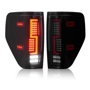 Imagem de Luzes traseiras de LED adequadas para Ford F150 2009-2014 (serve apenas para o modelo de cama Fleetside), conjunto de lanterna traseira de caminhonete, par esquerdo + direito, lente fumê preta