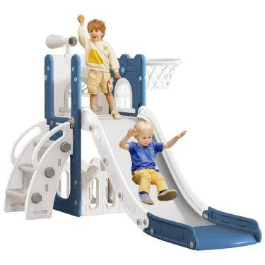 Imagem de Escorregador 6 em 1 LulliSpace para Bebês de 1-3 Anos, Escalador para Playground Interno e Externo com Cesta de Basquete, Armazenamento e