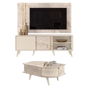 Imagem de Rack Bancada E Painel Para Cronos Com Mesa De Centro Indianápolis Calacata Off White – Madetec