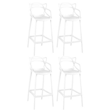 Imagem de Kit 4 Banquetas  Encosto Design Cozinha/bancada - Branco