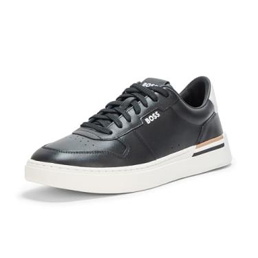Imagem de BOSS Tênis masculino Clint de couro discreto, Brilho preto, 45