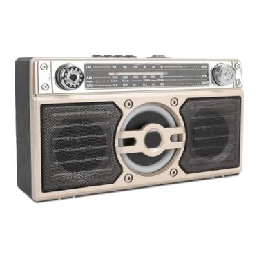 Imagem de Gravador de rádio portátil AM FM SW, rádio digital com Bluetooth, rádios retrô, transistor vintage para idosos, operado por bateria e recarregável por USB C, suporta cartão TF (ouro)