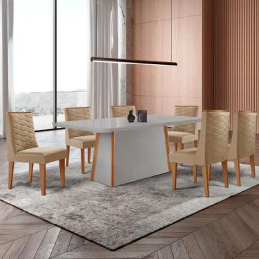Imagem de Mesa de Jantar Diane 180cm Tampo MDF Vidro com 6 Cadeiras Safira Moder