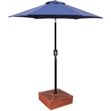 Imagem de Kit Ombrelone Guarda Sol Ipanema 2,5m Articulado Azul com Base Revestida Madeira Jardim Piscina Praia - AMZ