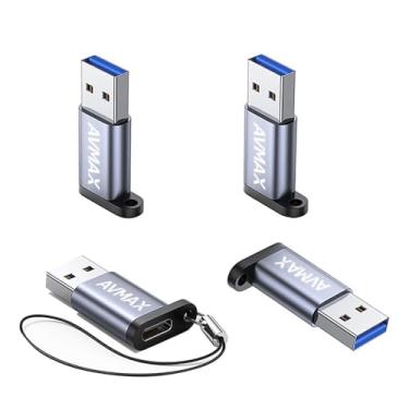 Imagem de AVMAX Adaptador USB A para USB C pacote com 4, carregador de carro USB fêmea para macho conversor OTC para Apple Watch Ultra 8 9 10, iPhone 16 15 14 13 12 Pro Max, Samsung S25, Nintendo Switch