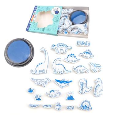 Imagem de BAOFALI 21 unidades/conjunto de carimbos de dinossauro com 1 almofada de tinta vermelha, conjuntos de carimbos de EVA com almofada de tinta para artesanato faça você mesmo, cartões, scrapbooking