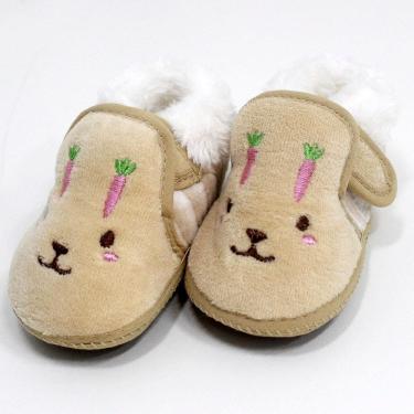 Imagem de Pantufas Sapatinho Coelhinho Para Bebês Forrada com fecho aderente