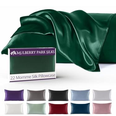 Imagem de Fronha Mulberry Park 100% seda - 22 Momme, grau 6A Mulberry Silk - Fecho de envelope profundo - Eden Green - Padrão (50,8 cm x 66 cm)