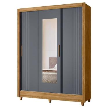 Imagem de Guarda Roupa Solteiro Bolívia 3 Portas Deslizantes Freijó/cinza Com Espelho - Moval