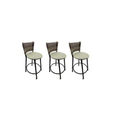 Imagem de Kit 3 banqueta baixa junco cozinha gourmet bancada americana - FortMix