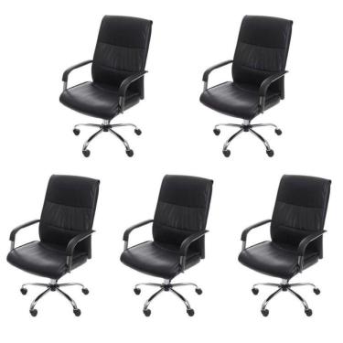 Imagem de Kit 5 Cadeiras para Escritório Diretor Estofada em Sintético Estocolmo 3323 Preto