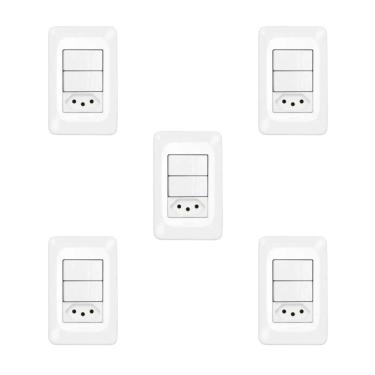 Imagem de Kit 5 Conjuntos 1 Interruptor Simples + Tomada 10A Pial Pop