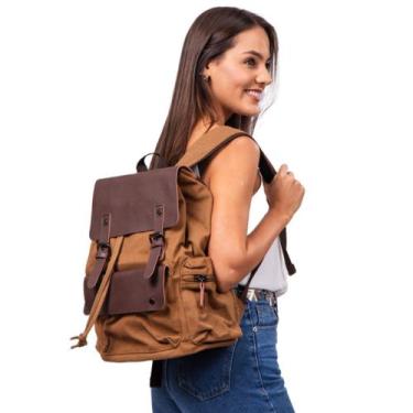 Imagem de Mochila Viagem Canvas Com PU Premium 6048-1 - Malissima, Marrom