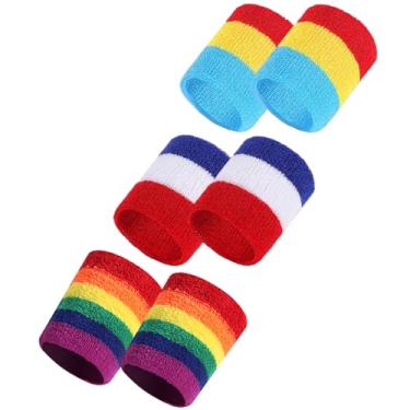 Imagem de TOOPONE 3 pares de pulseiras esportivas coloridas, pulseiras de algodão para homens e mulheres, boas para tênis, basquete, corrida, academia, malhar (listras coloridas)
