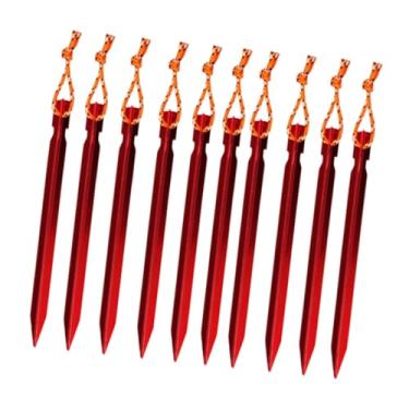 Imagem de IEUDNS 10 peças de estacas para barraca de praia, estacas de metal resistentes de alumínio para chão, para coberturas, toldos de praia e quintal, lona, Vermelho