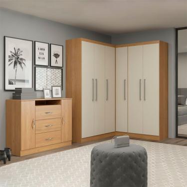Imagem de Kit Guarda Roupa Casal De Canto Com Cômoda 5pçs Menu Móveis Carvalho