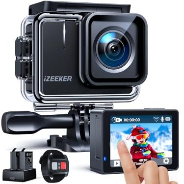 Imagem de iZEEKER Câmera De Ação 4K 30Fps 20Mp, À Prova D'Água Até 40 M, Capacete Para Vlog Com Tela Sensível Ao Toque, Ângulo Amplo 170°, Wi-Fi, Controle Remoto, Filmadora, 2 Baterias 1050 Mah E Kit Acessóri