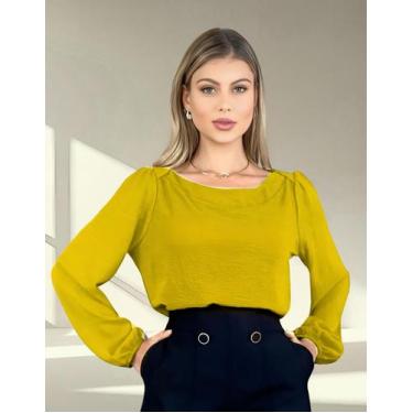 Imagem de Blusa Social Feminina Com Decote Canoa Manga Longa - Katyani Modas, Am