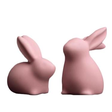 Imagem de Estátua em Cerâmica Conjunto de 2 Ornamentos de Cerâmica Acabamento Fosco Coelho Chá Pet Estatuetas de Cerâmica Adorável Estatueta para Escritório Desktop Bookshelf Ornamenti da scrivania